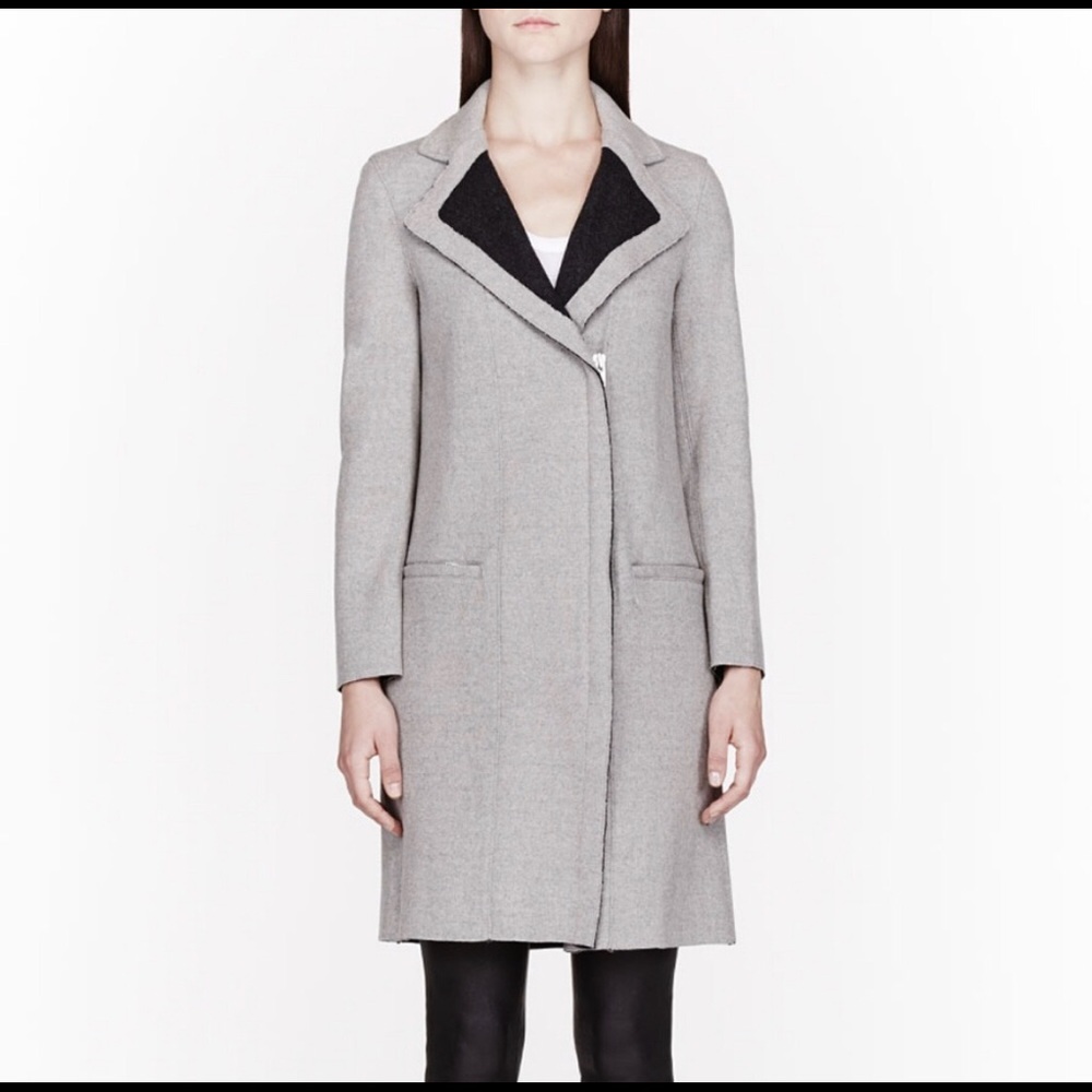 Helmet Lang Grey Wool Coat with Contrast Lapel